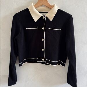 OAK + FORT - Black and Cream Cropped Cardigan - Size S